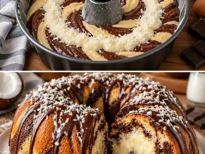 Torta Variegata al Cacao con Cuore di Crema al Cocco e Vaniglia