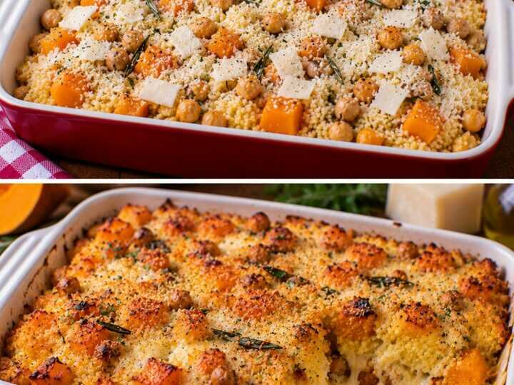 Cous Cous Gratinato con Zucca, Ceci Croccanti e Pecorino