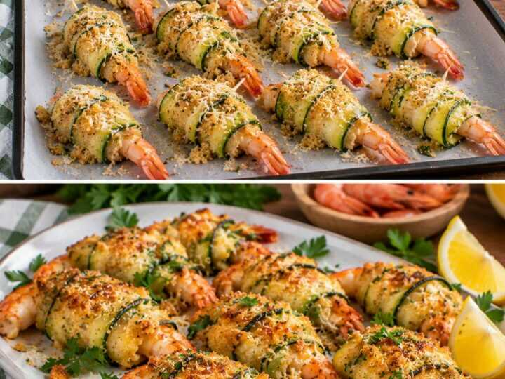 Gamberoni Avvolti in Zucchine con Panatura di Taralli e Pecorino