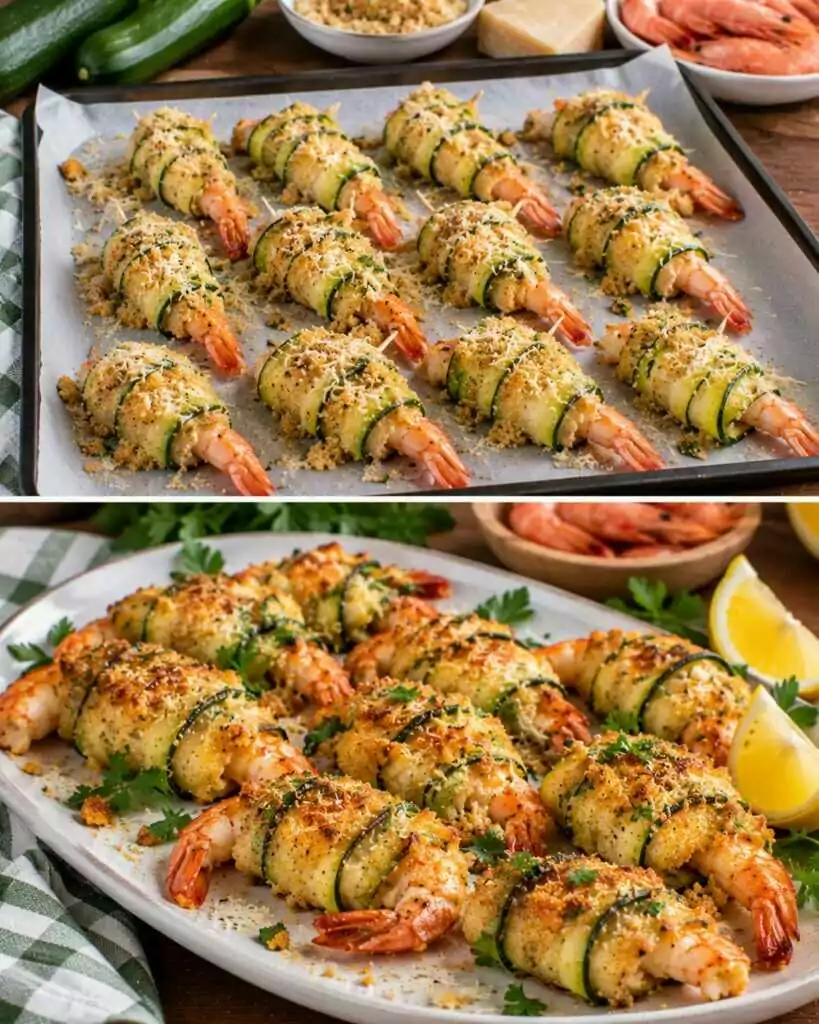 Gamberoni Avvolti in Zucchine con Panatura di Taralli e Pecorino
