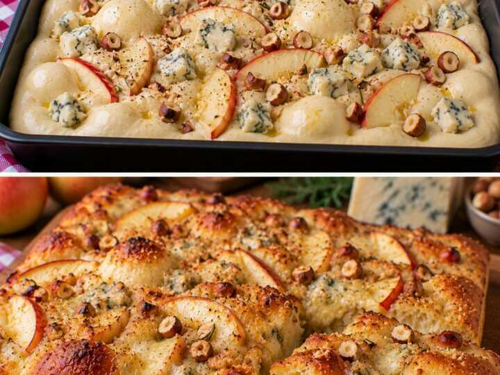 Focaccia a Bolle con Gorgonzola, Mele e Nocciole