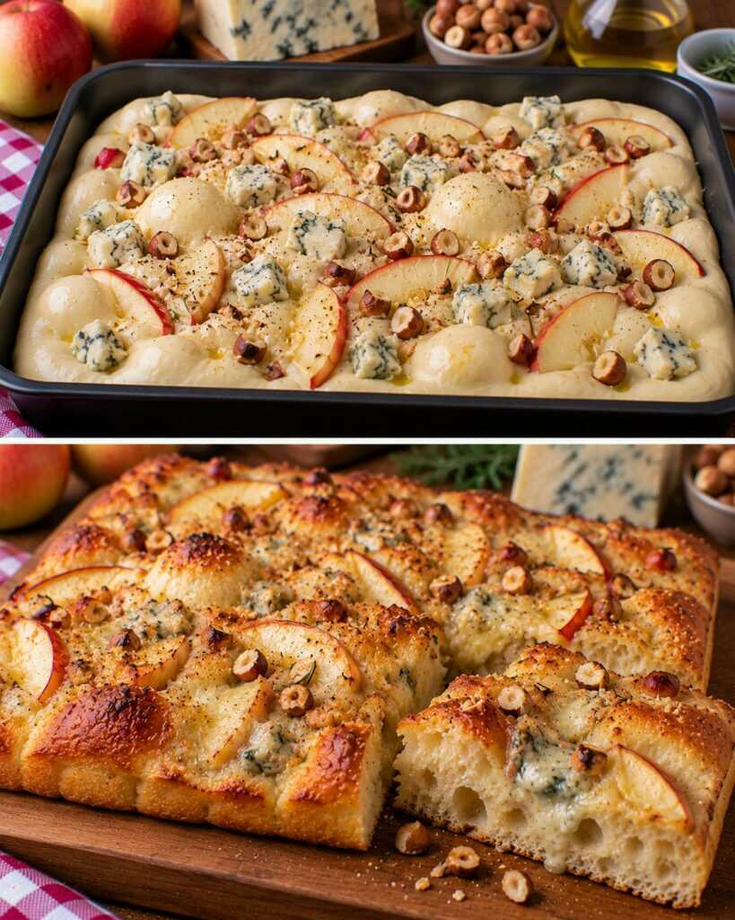 Focaccia a Bolle con Gorgonzola, Mele e Nocciole