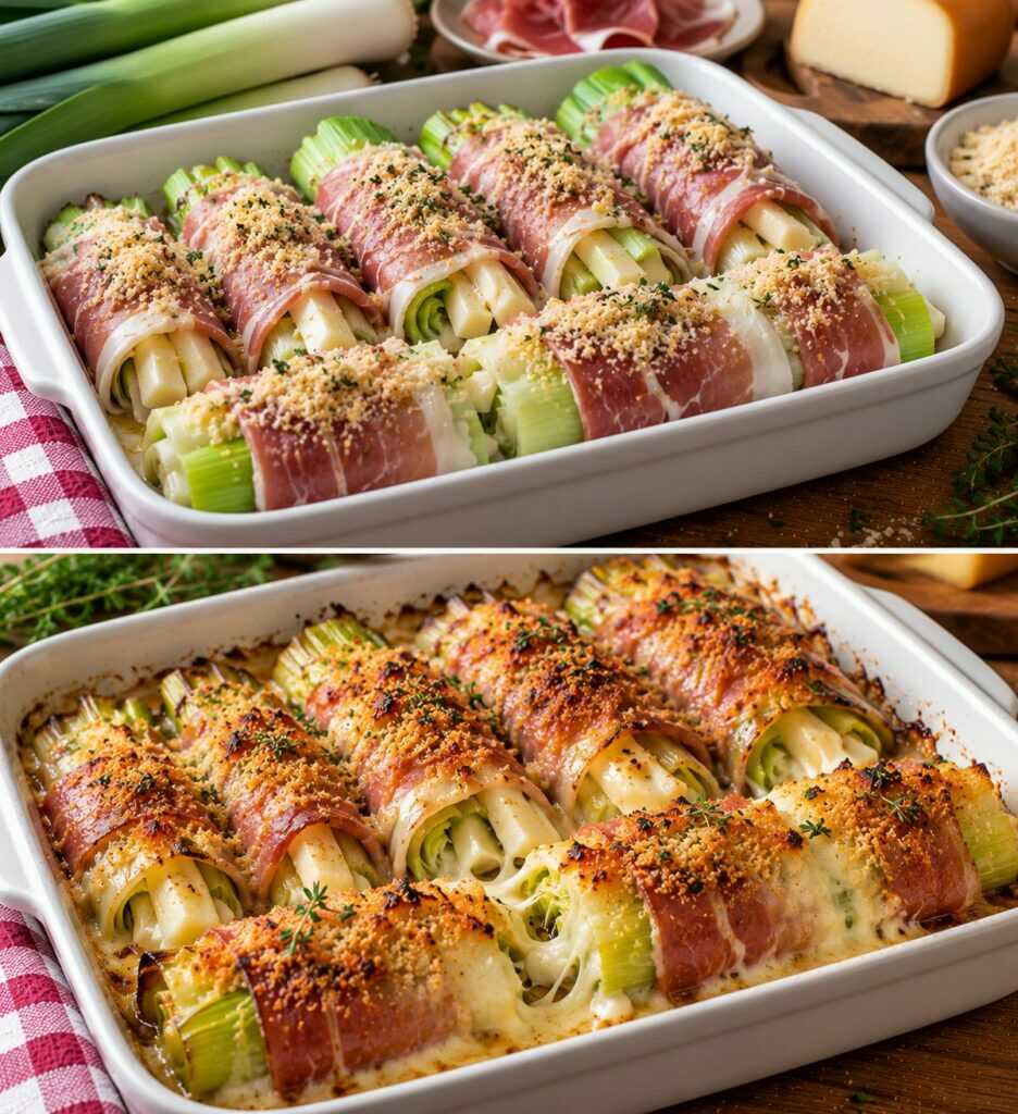 Involtini Croccanti di Porri con Prosciutto Crudo e Scamorza Affumicata