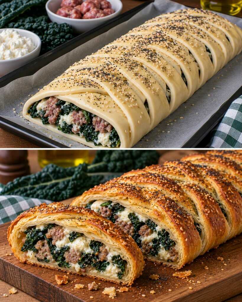 Strudel Salato con Cavolo Nero, Salsiccia e Ricotta