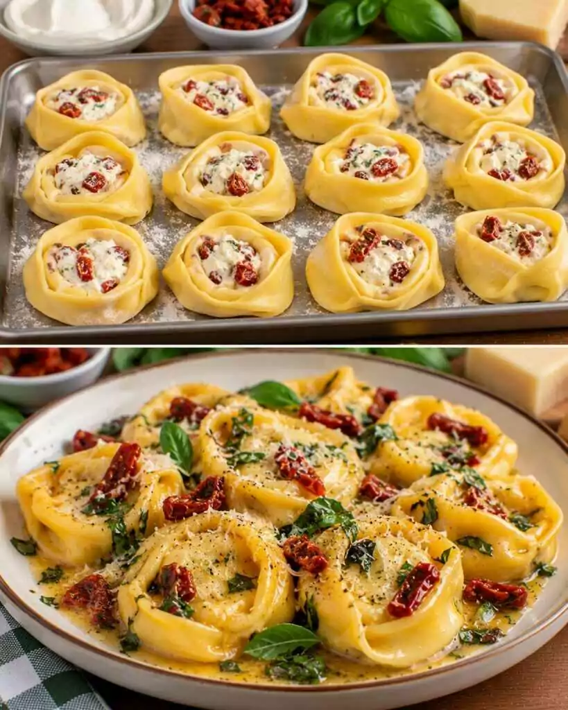Tortelloni Ripieni di Burrata e Pomodori Secchi con Burro al Basilico