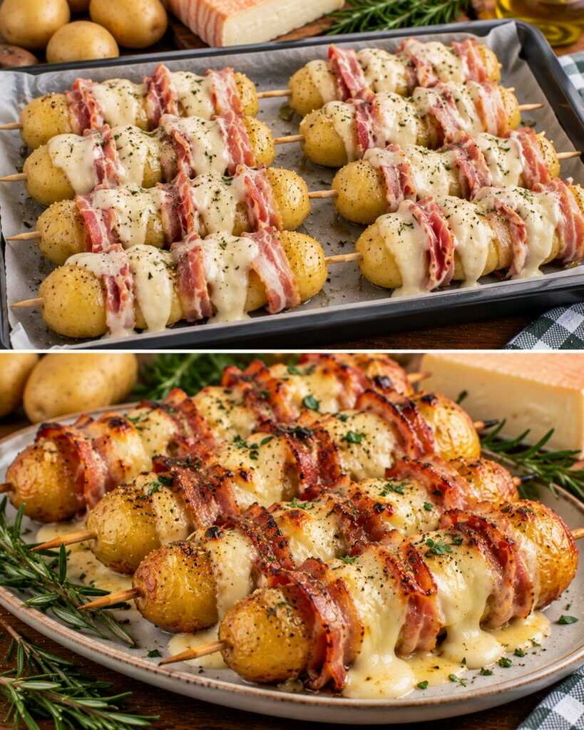 Spiedini di Patate Novelle con Pancetta e Salsa al Taleggio
