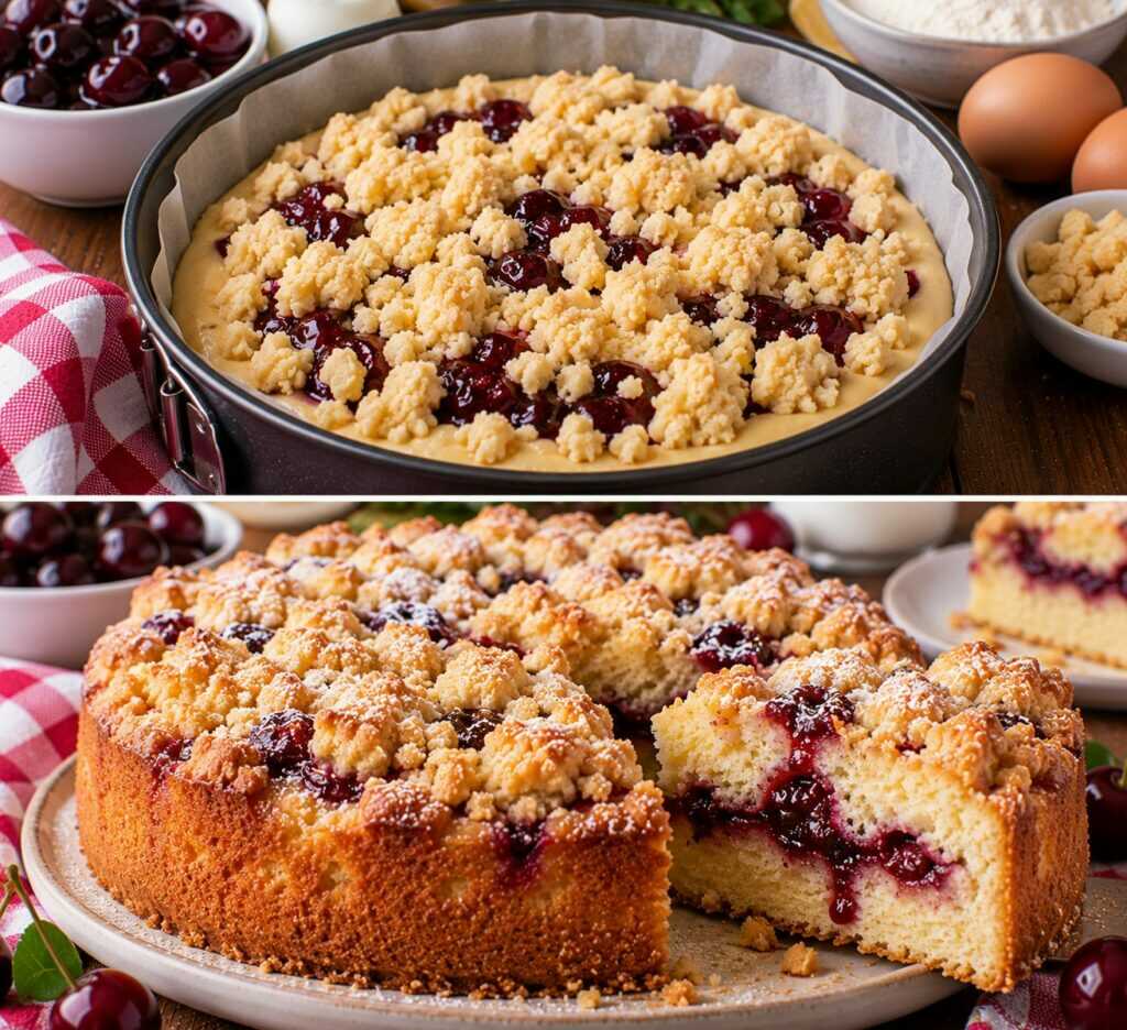 Torta Soffice allo Yogurt con Cuore di Confettura di Amarene e Crumble