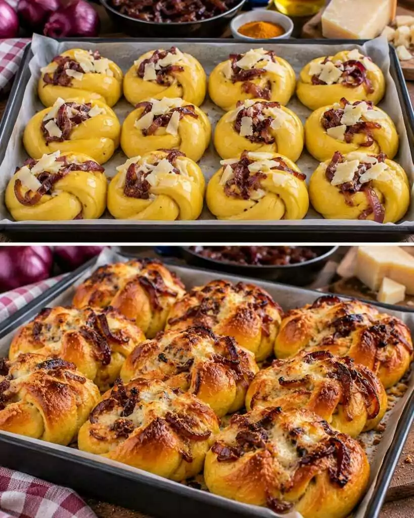 🥖 Nodini di Pane alla Curcuma con Pecorino e Cipolle Caramellate 🧀🧅