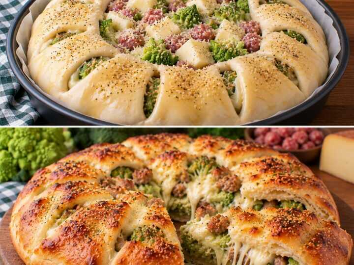 Pizza Ripiena con Broccoli Romaneschi, Salsiccia e Provolone Piccante: Soffice, Dorata e dal Cuore Filante