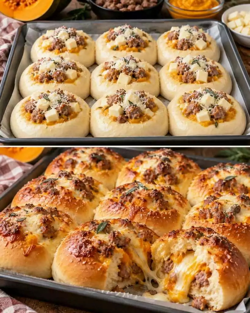 Panini al Latte Ripieni di Salsiccia, Crema di Zucca e Scamorza