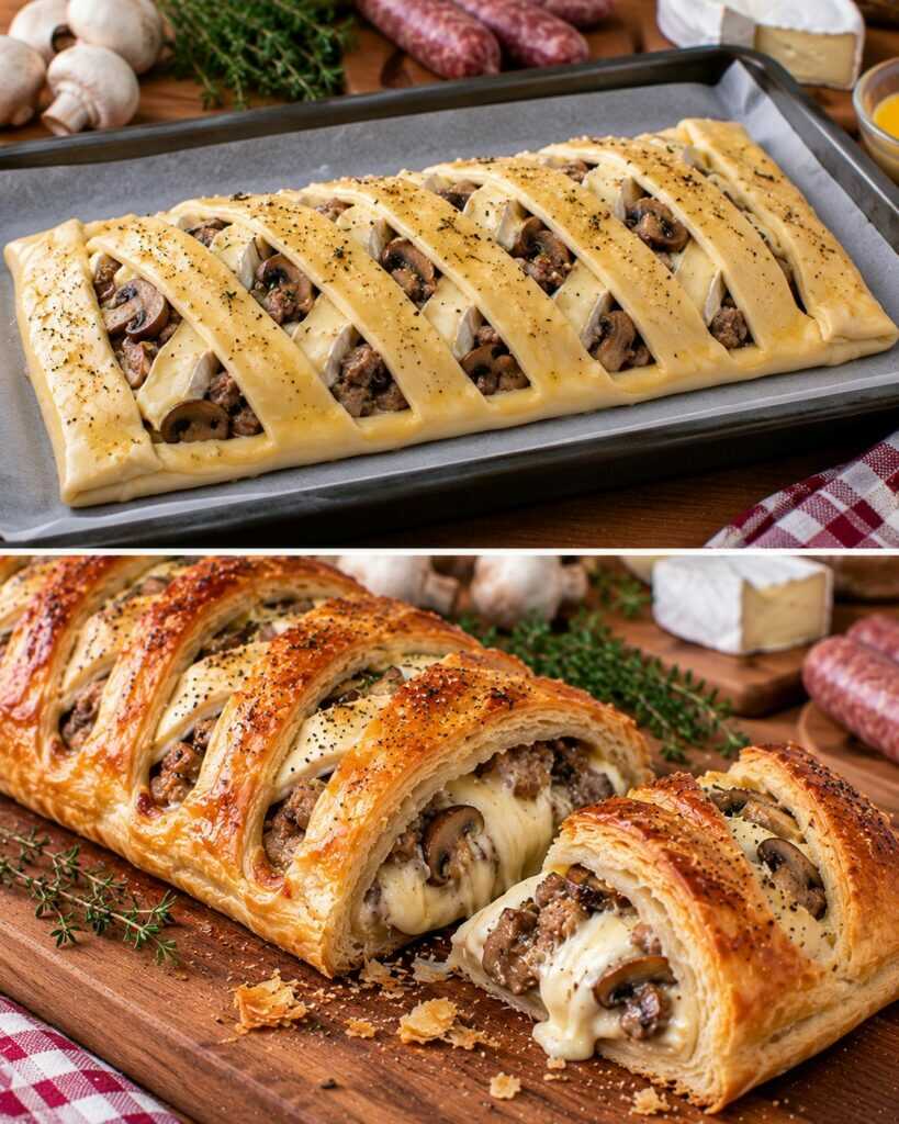 Rustico di Pasta Sfoglia con Funghi, Salsiccia e Crema di Brie