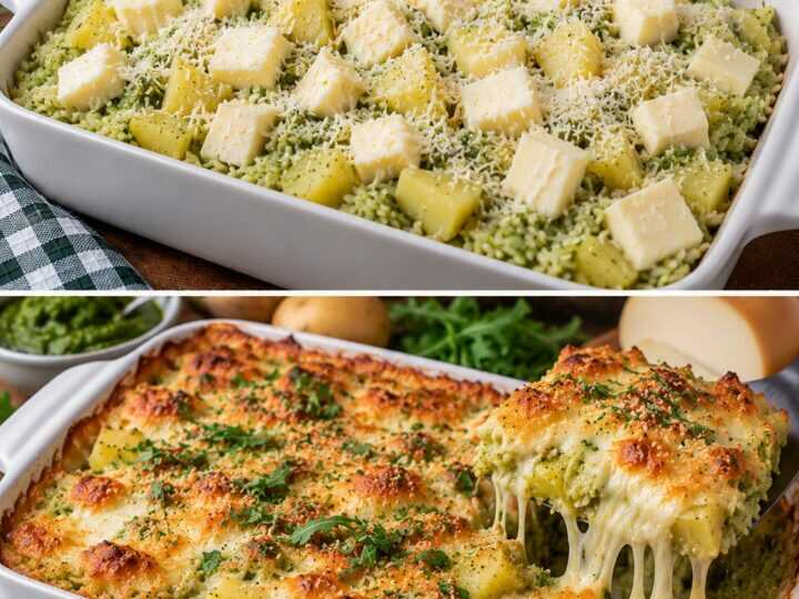 Riso al Forno con Pesto di Rucola, Patate e Provola Filante