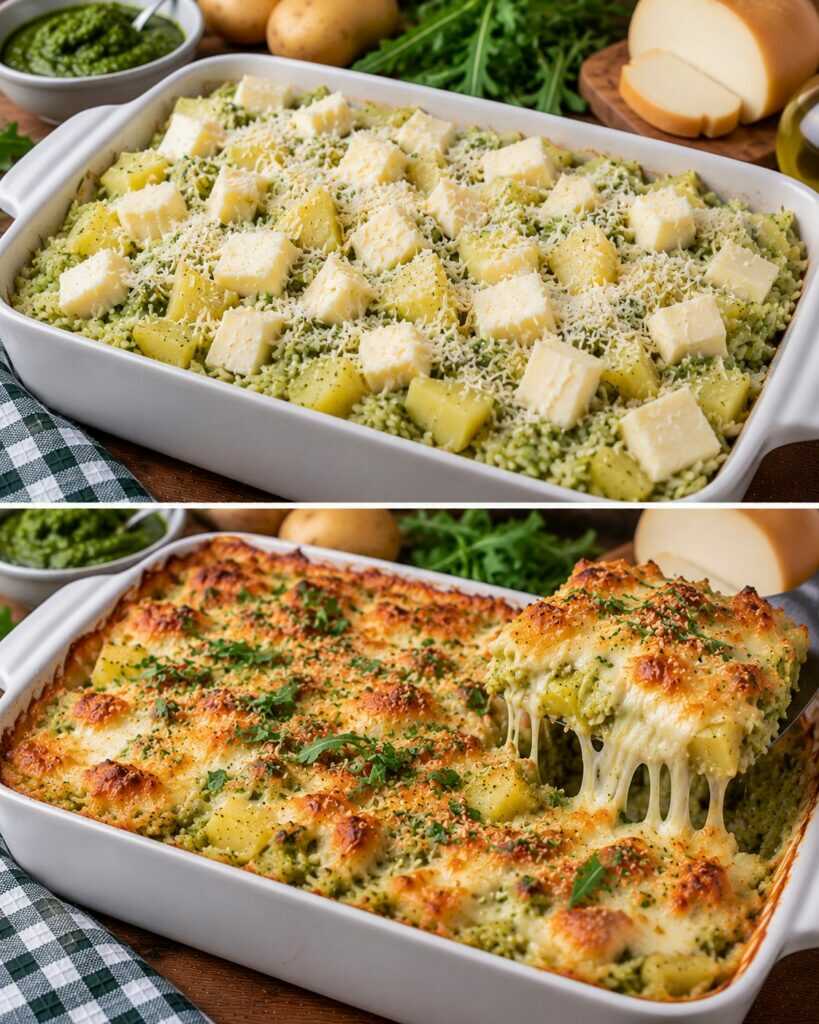 Riso al Forno con Pesto di Rucola, Patate e Provola Filante