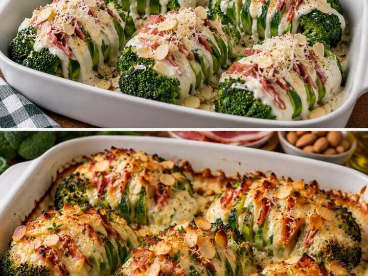 Broccoli a Fisarmonica con Crema di Formaggio, Speck e Mandorle