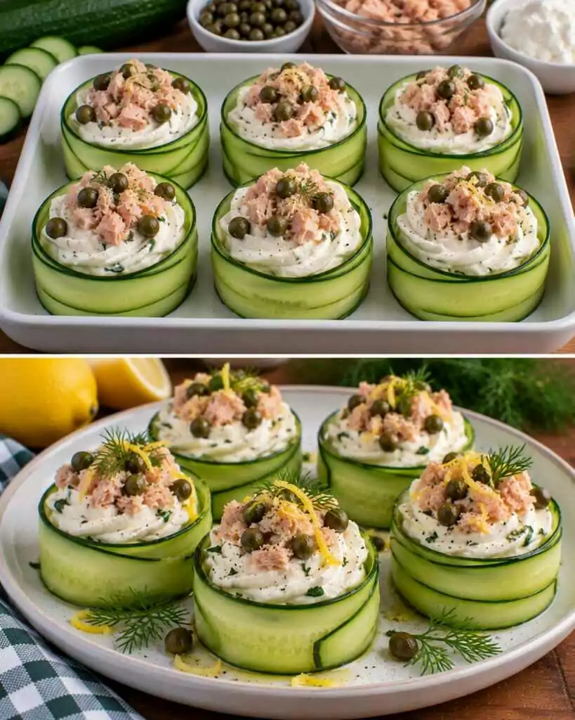 Cestini di Cetriolo con Mousse di Ricotta, Tonno e Capperi