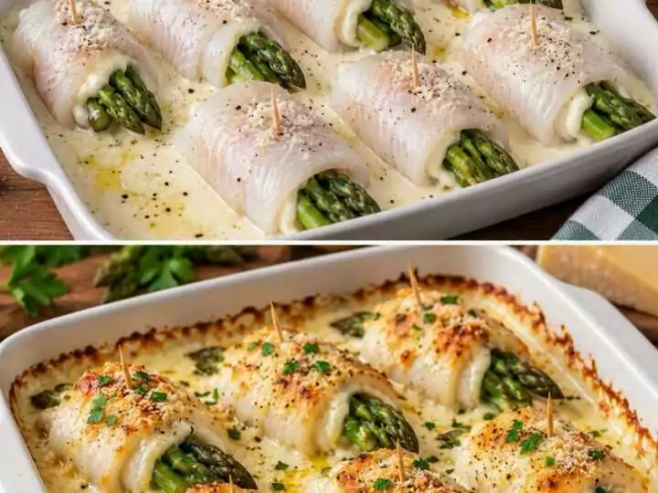 Filetti di Platessa Arrotolati con Asparagi e Crema di Parmigiano