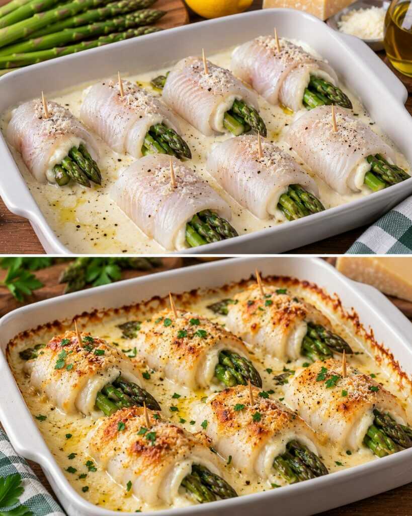Filetti di Platessa Arrotolati con Asparagi e Crema di Parmigiano