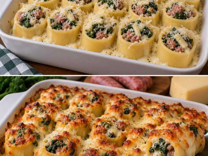 Paccheri al Forno Ripieni di Salsiccia, Friarielli e Fonduta di Provolone
