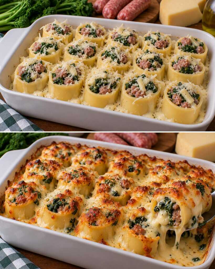 Paccheri al Forno Ripieni di Salsiccia, Friarielli e Fonduta di Provolone