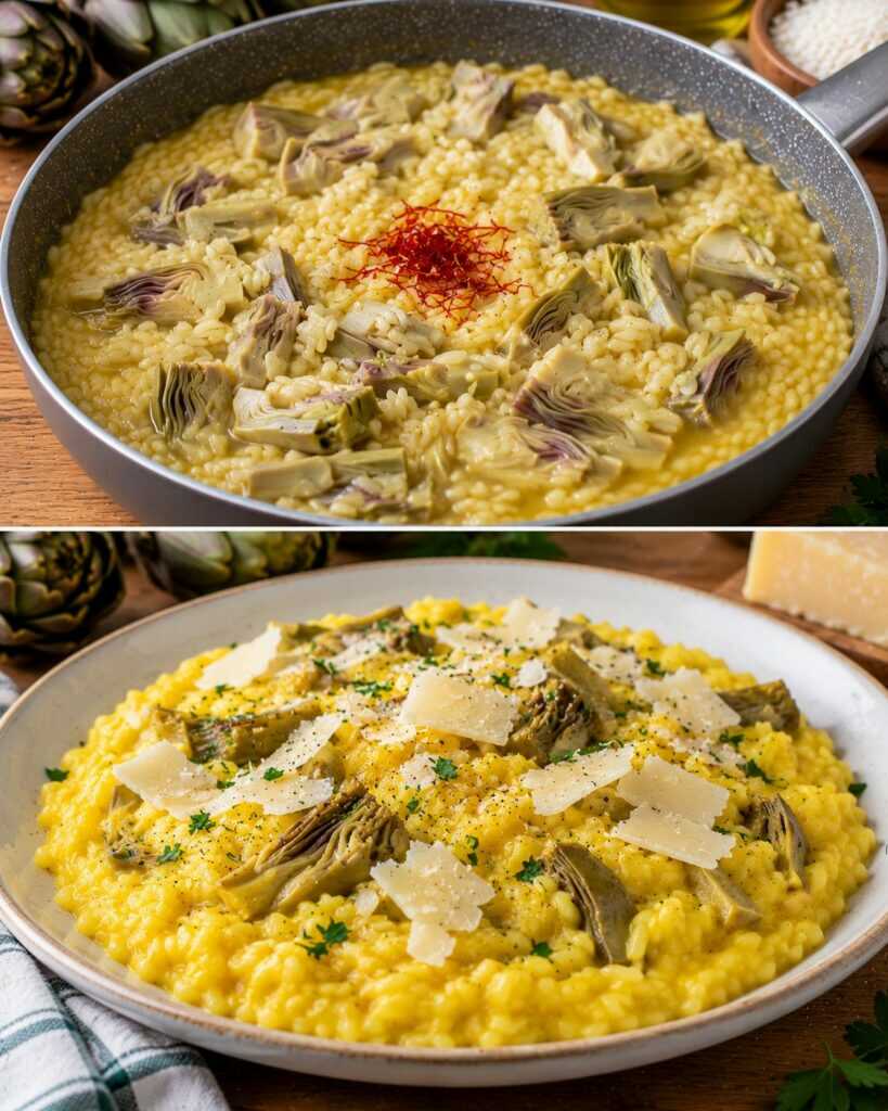 Risotto ai Carciofi con Zafferano e Scaglie di Grana Padano: Cremoso, Profumato e Irresistibile