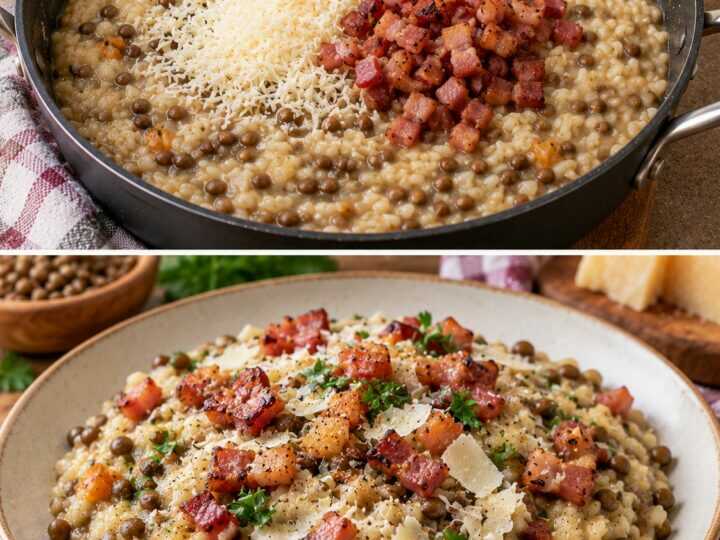 Risotto alle Lenticchie con Pancetta Croccante e Parmigiano