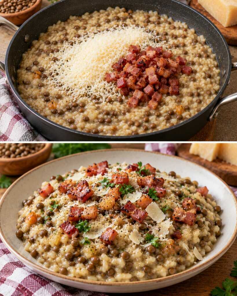 Risotto alle Lenticchie con Pancetta Croccante e Parmigiano