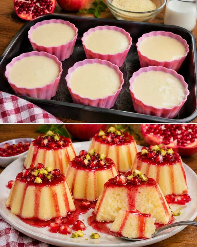 Budini di Semolino alla Vaniglia con Salsa di Melagrana