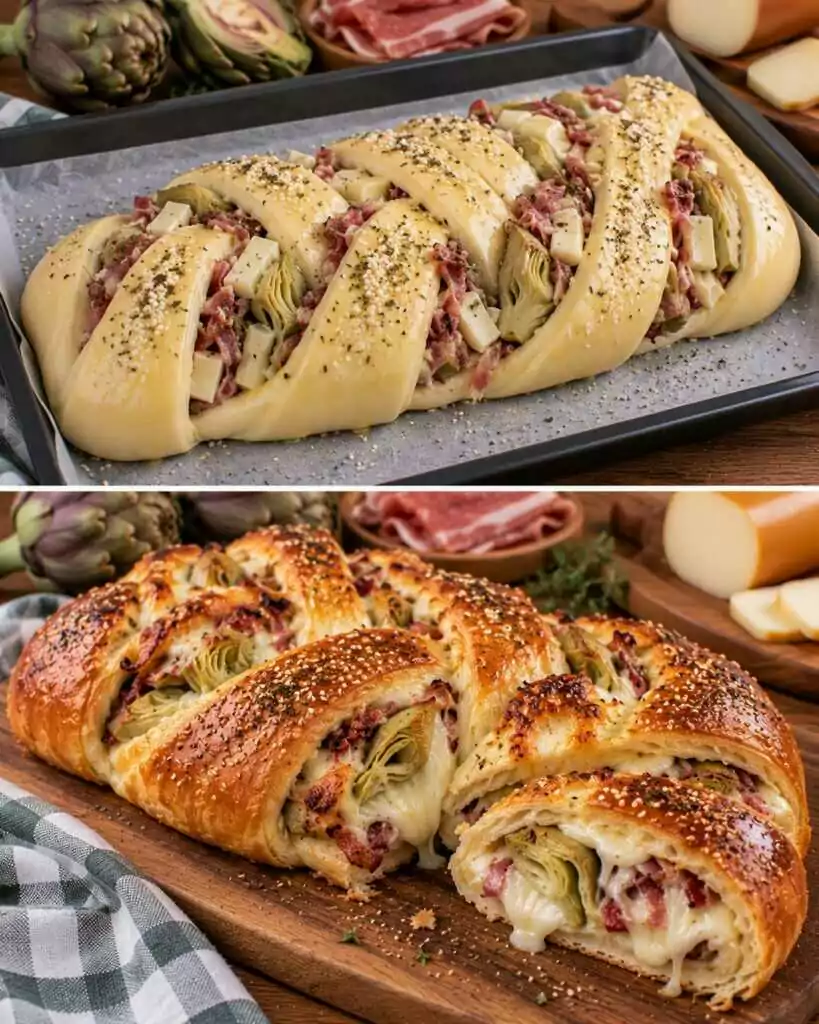 Treccia di Pane con Carciofi, Speck e Scamorza Affumicata