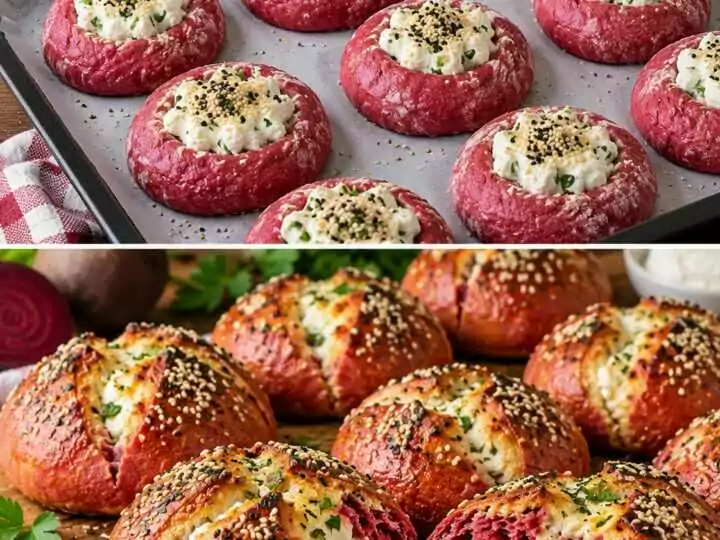 Panini Rustici alla Barbabietola con Caprino e Semi di Sesamo