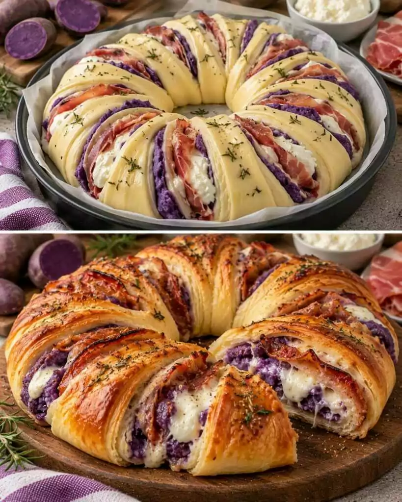 Pane Sfogliato Salato con Patate Viola, Speck e Stracciatella