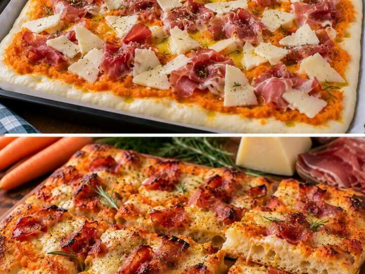 Focaccia Croccante con Crema di Carote Arrosto, Speck e Asiago