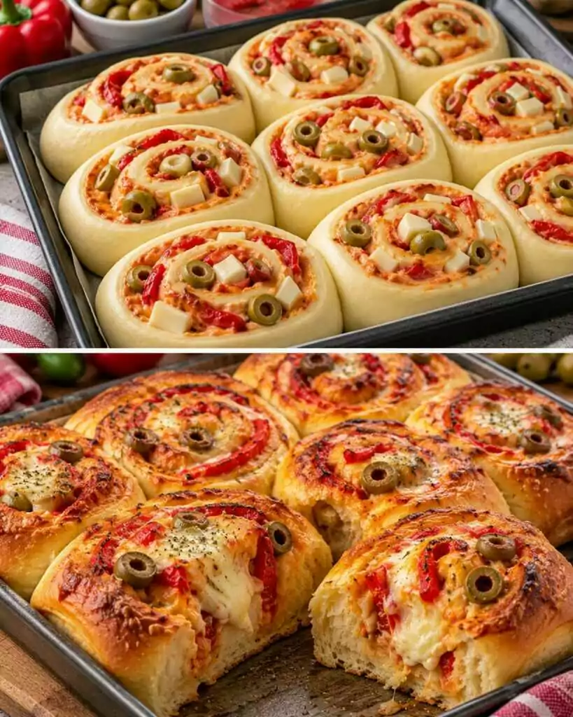 Girelle di Pan Brioche con Crema di Peperoni, Provolone e Olive Verdi